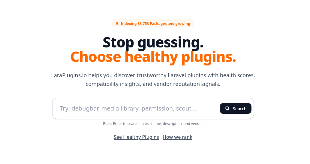 Laraplugins.io homepage hero section