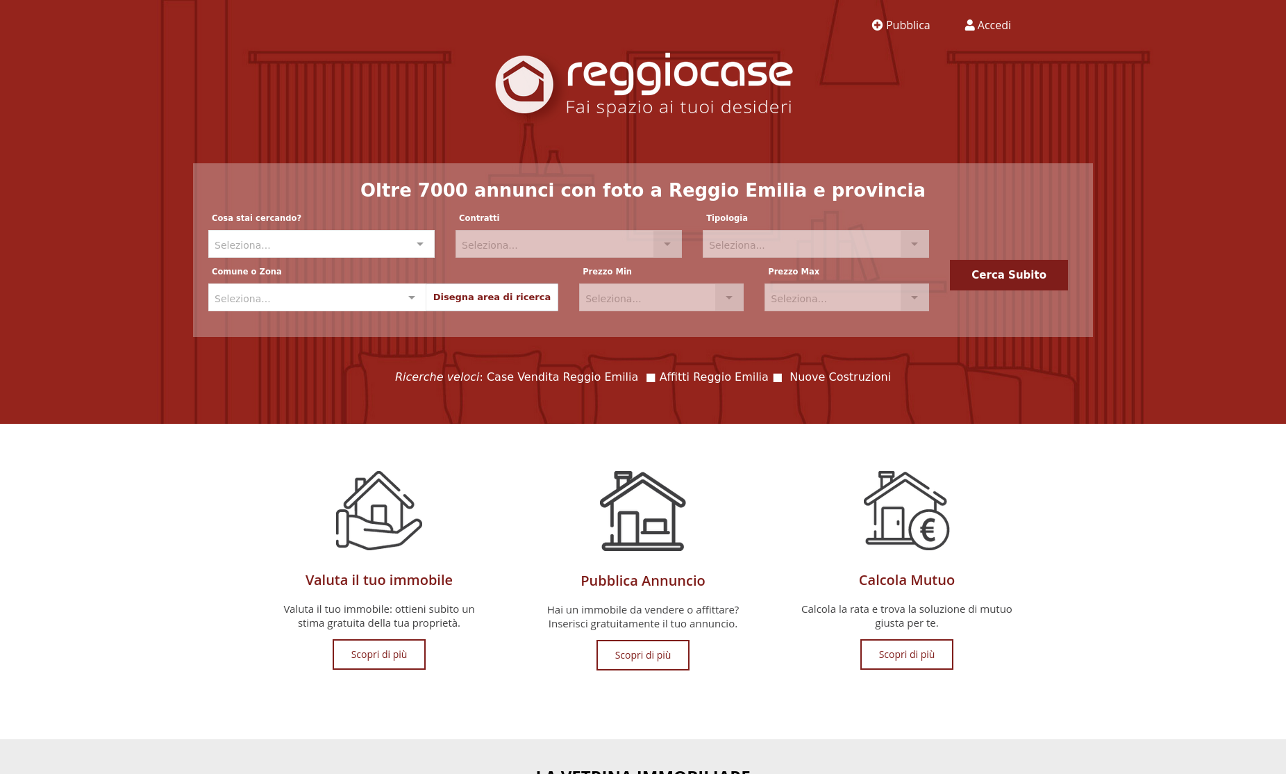 Screenshot della homepage del sito