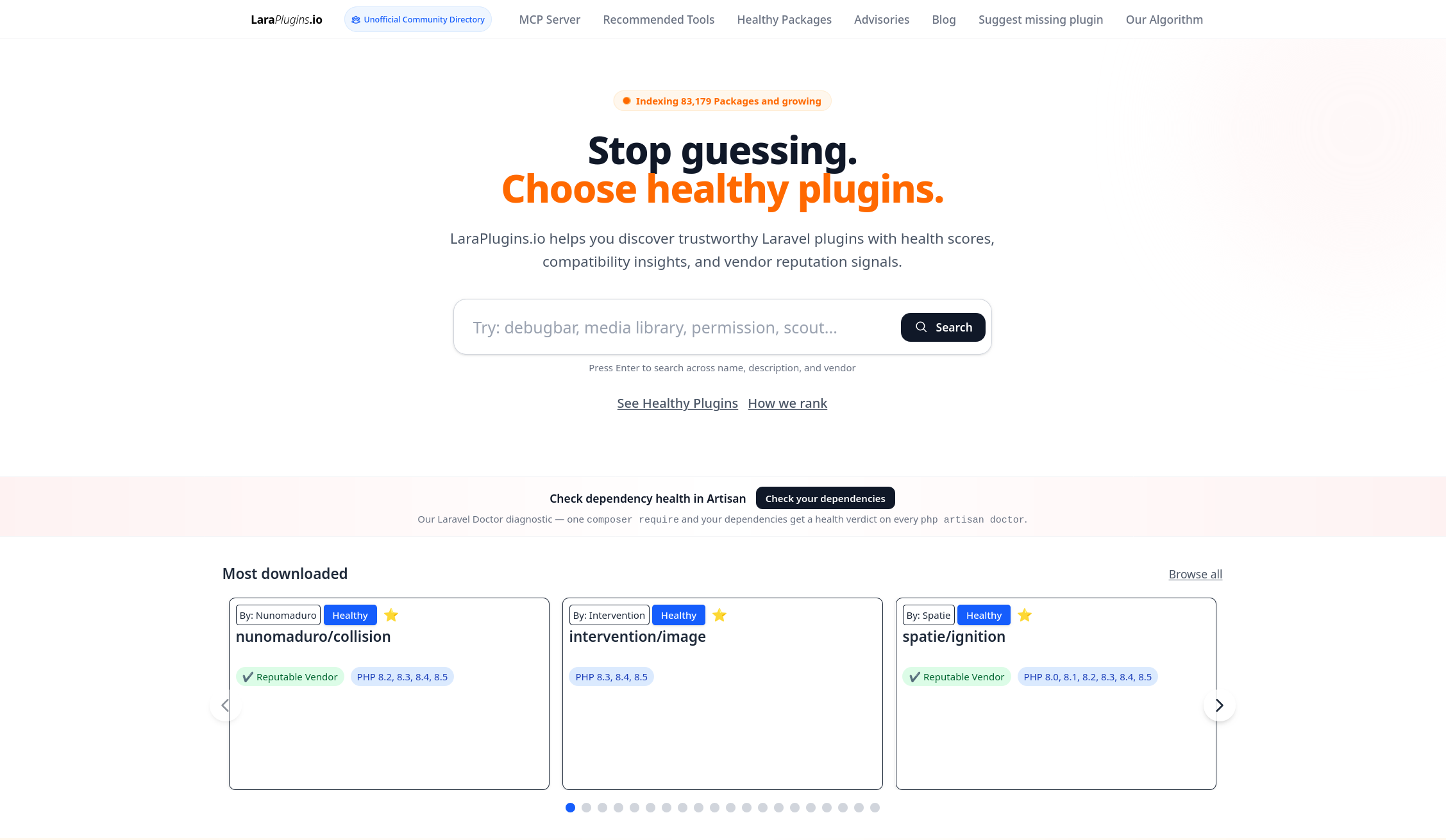 Homepage de sito LaraPlugins